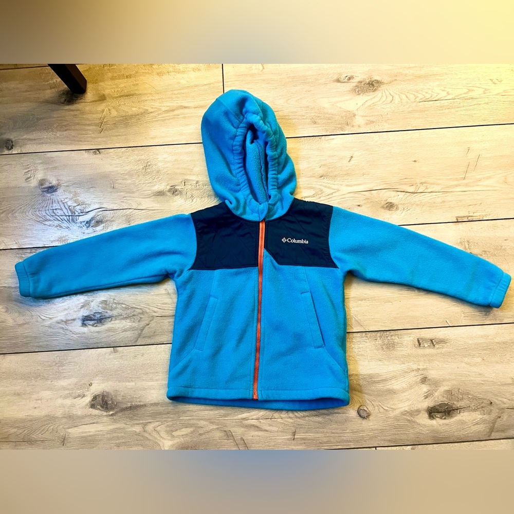 4T Toddler Columbia Hooded Full Zip Fleece - Blue Navy Red/Orange Zip